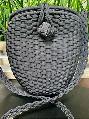 COLE HAAN Rare Vintage Italian-Made Resin Woven 1990s Navy Basket Bag
